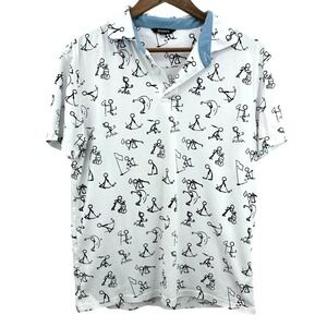 Acegolfs Hyper-Prep Polo Shirt Womens Large White Black Golf Stick Figure UPF‎